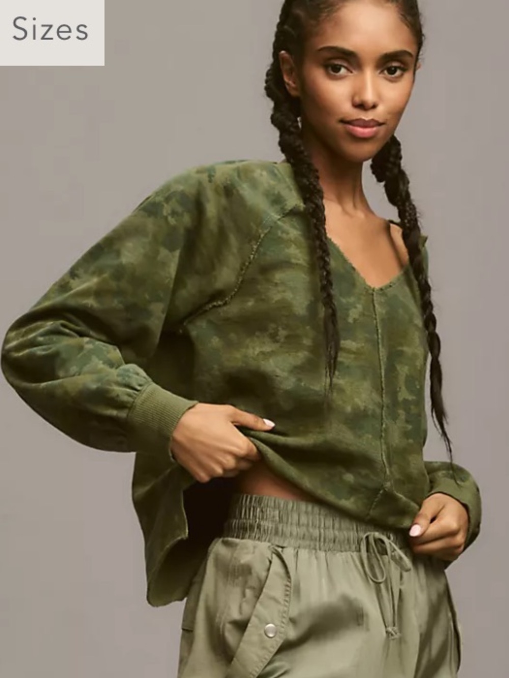 Pilcro x Anthropologie Camouflage Reworked Popover V Neck Sweatshirt